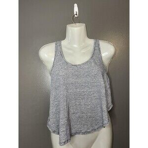 Project Social T Tank Top Womens Medium Gray Striped Linen Cropped Racerback